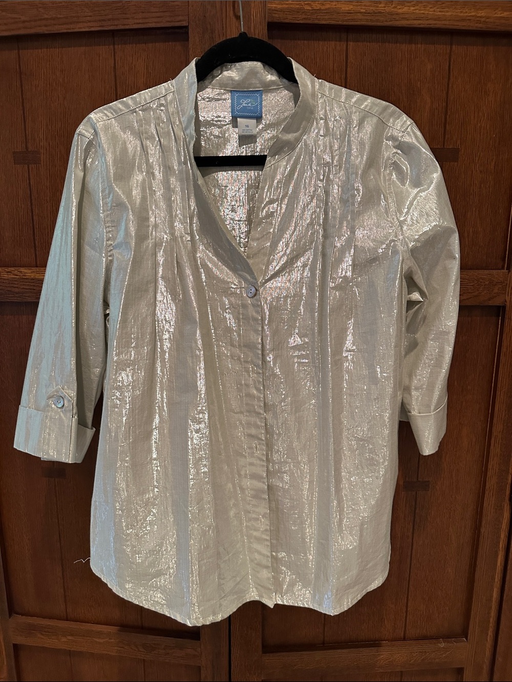 Liz Claiborne Metallic Silver Button-Front Jacket